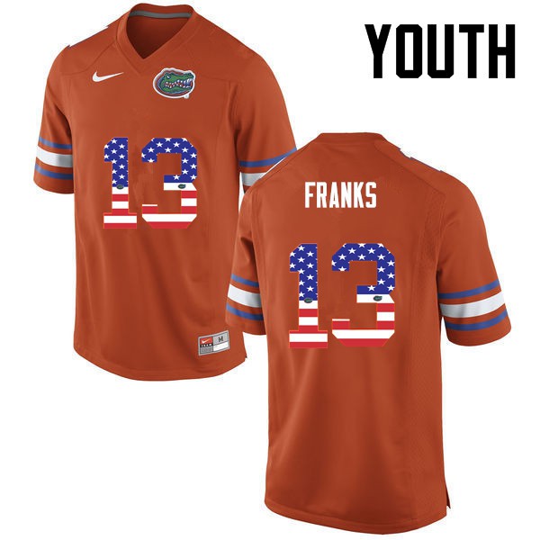 Florida Gators Youth #13 Feleipe Franks College Football USA Flag Fashion Orange